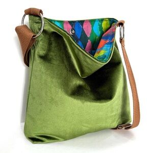 Green Velvet Slouchy Shoulder Bag